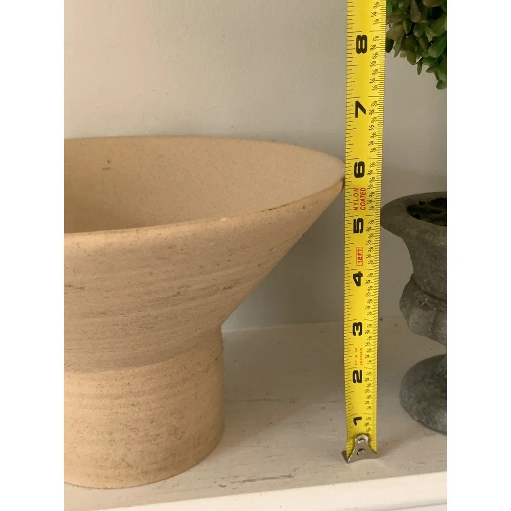 Threshold Tan Stoneware Pedestal Decorative Bowl Minimalist Modern Decor